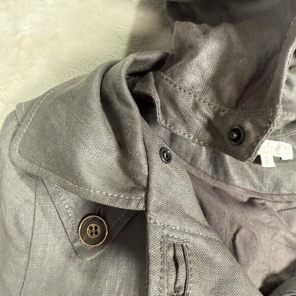 Chloe Gray Linen Hooded Trench Coat Jacket Women’s Size UK 12 US 8 FR 40 - Picture 4 of 12